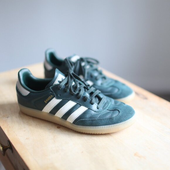 Adidas Samba OG Dark Mineral Green and White Sneakers rubber gum sole m7/w8.5 - Picture 7 of 9